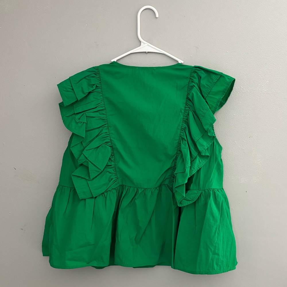 Ces Femme Green Ruffled Flutter Sleeve Blouse - Picture 2 of 5
